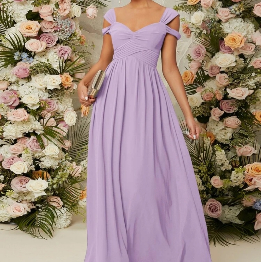 Off shoulder Lilac purple zip back long dress